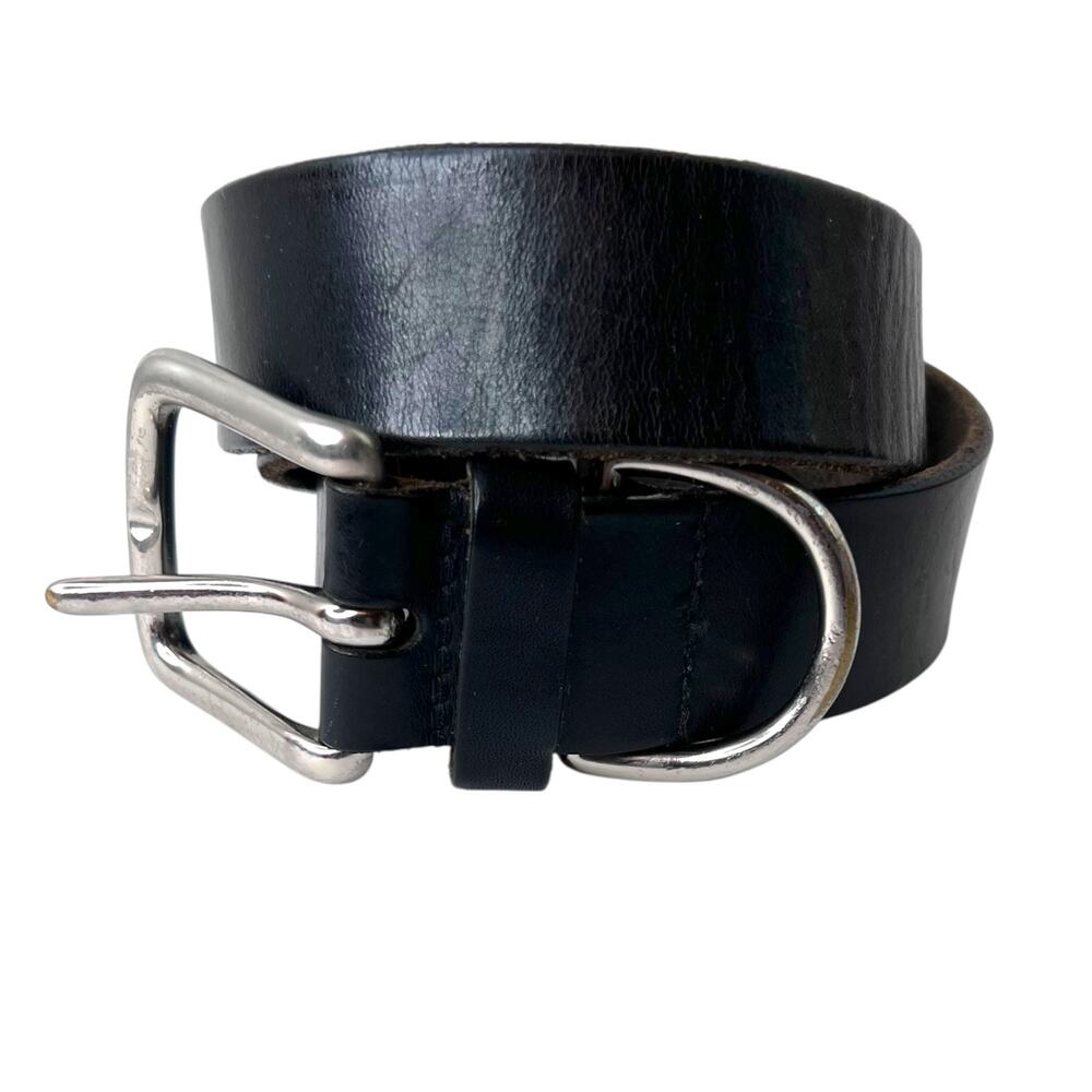 Geninue Leather Belt Full Grain in Black w/ Silver Brass Buckle Classic Mens 34W
